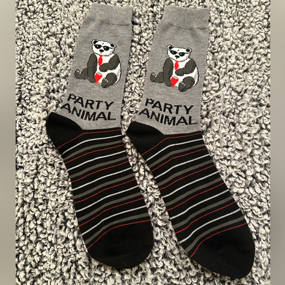 🌸 $3 if bundled - Men's Party Animal Socks Crazy Funny Wacky Silly Novelty NWOT